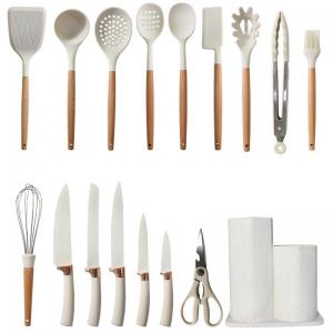 Cheap 17pcs Silicone Cooking Utensils Kitchen Utensil Set Turner Tongs, Spatula, Spoon, Brush, Whisk, Wooden Handle Gadgets for sale