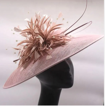 Party decoration sinamay hat with feather flower and headband