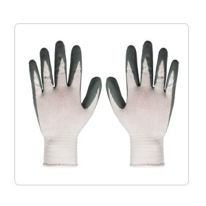 China Laboratory White Polyester Grey Nitrile Dipped Liquids Resistant Work Gloves on sale