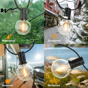 7.6m-45m Outdoor Plastic Bulb String Lights Soft Warm White AC 220V
