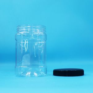 Clear Dried Fruit And Nuts Square PET Plastic Grip Jars With Black Flat Lids