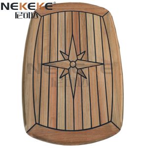 Handcrafted Marine Teak Tabletop With Star Inlay And Raised Edge