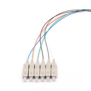 SC UPC 6 Cores PVC Bundle Fan Out Fiber Optic Cable Pigtail Multimode OM3 Aqua