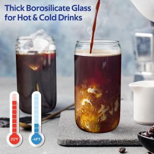 4 Set Glass Cups with Lids and Straws 16 oz, Glasses Drinking Set, Iced Coffee