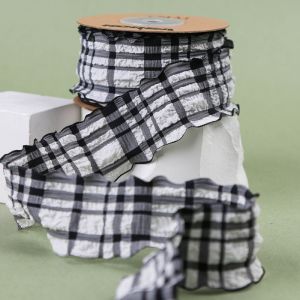 Korea Lattice Blue And White Gingham Ribbon 38mm Polyester Pink Tartan Ribbon