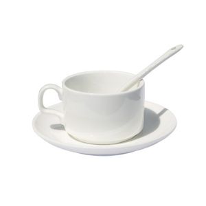White Coated Coffee Sublimation Mug Set With Spoon And Dish / Saucer