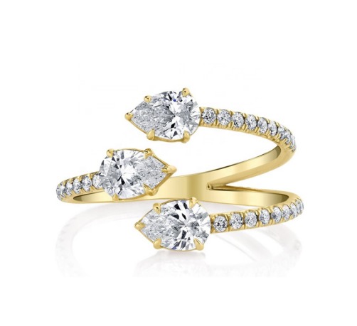 Quality 18K Gold Plated Three Stone Prong Pearl Adjustable Ring in 925 Sterling Silver wholesale