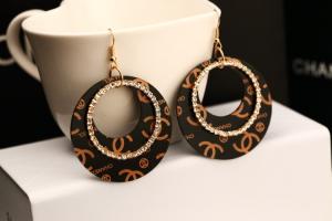 China High quality round diamonds geometric print LOGO female gold plated earrings hypoallergeni on sale
