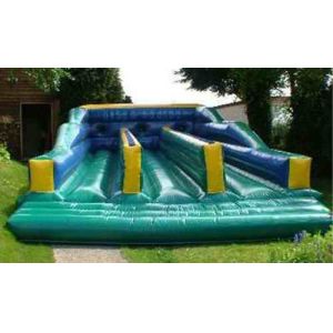 Green Three Lanes Bungee Trampoline Inflatable Amusement Park For Sport Games
