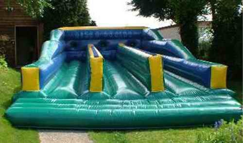 Quality Green Three Lanes Bungee Trampoline Inflatable Amusement Park For Sport Games wholesale