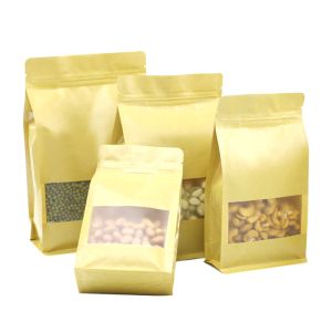 Flat Bottom Clear Window Food Package Brown Kraft Paper Bag for Snack