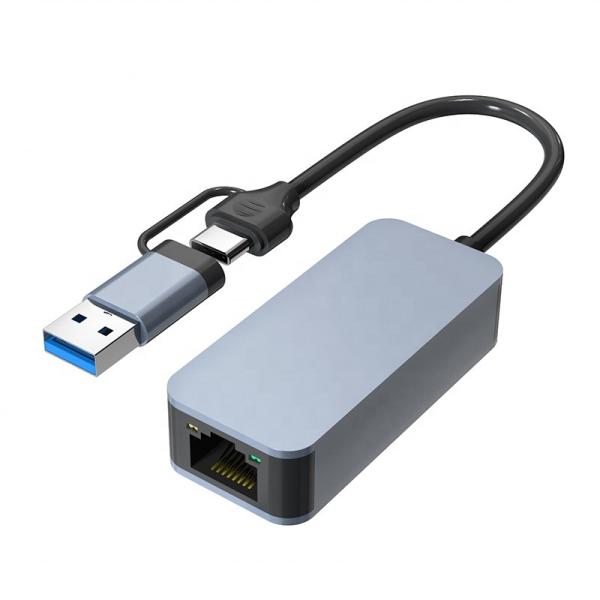 Quality 2 In 1 Aluminum USB 3.0 Type C Ethernet Adapter for Fast and Stable Network Connection wholesale