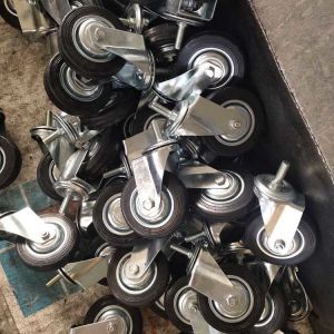 Cheap 85mm Rubber Casters Swivel Threaded Stem 110lbs Capacity for sale