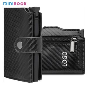 Cheap Convenient Carbon Brazed Three-Fold Automatic Card Holder Genuine Leather Men's Wallet for sale