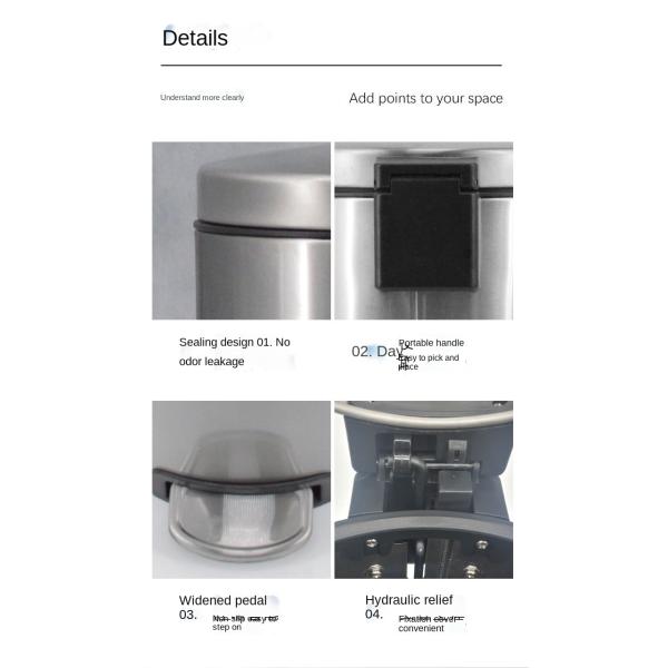 Household 10L Lobby Garbage Cans Stainless Steel Pedal Garbage Can