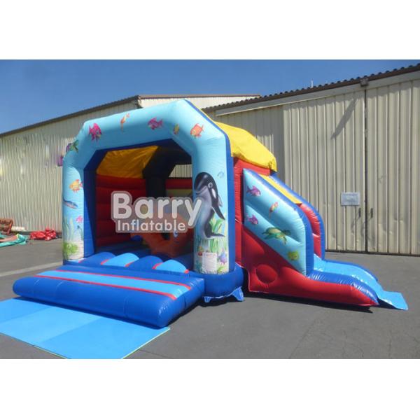 Beautiful Ocean Fish Inflatable Combo , Commercial Slide Inflatable Bounce House