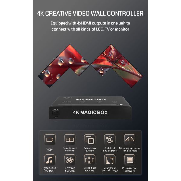 4K60 Video Wall Controller with 10-Layer Overlay and 4-Screen Splicing Magic Control Device