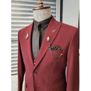 46 48 50 52 54 56 Custom Tuxedo Suit Maroon 3 Piece Tuxedo Slim Fit Stretch Suit
