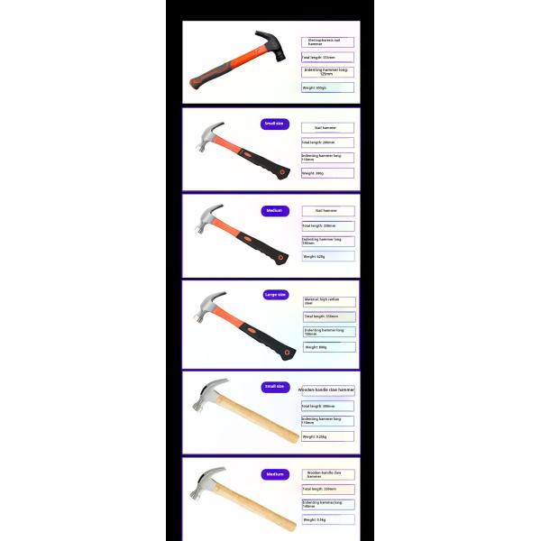 Steel Claw Hammer Hand Tools Durable Rust Resistant With TPR Non-Slip Handle