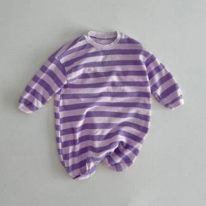 Puppy Baby Graphic Printed Striped Long Sleeve Newborn Romper Organic Cotton