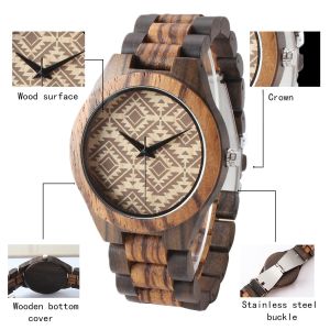 Casual Natural Zebra Wooden Quartz Watch , Auto Date Miyota Quartz Watch OEM