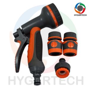 Garden 8 Function Spray Nozzle with Click Quick Connect Coupling and Hose