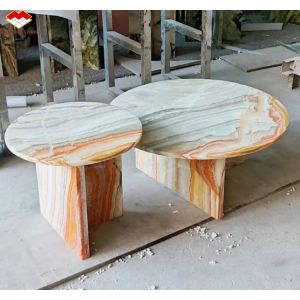 Hotel Table Furniture Design with Natural Stone Bookmatched Rainbow Onyx Marble