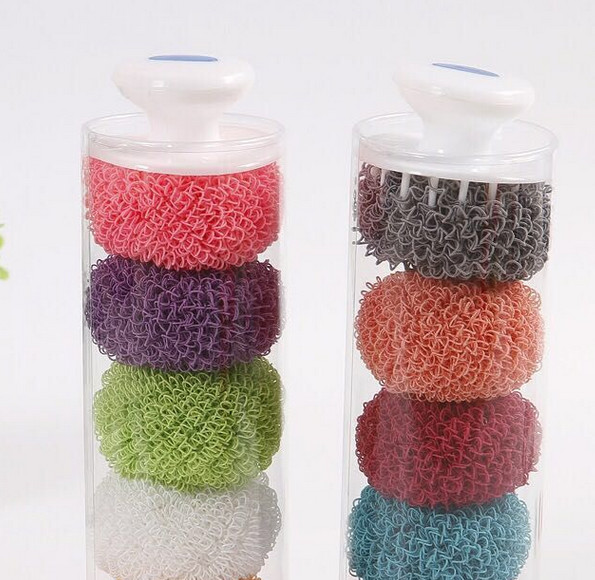 Quality No Peculiar Smell Polyester Fiber Scourer Washing Mesh With Plastic Handle wholesale