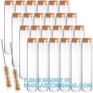 Plastic Glass Test Tubes with Cork Stoppers, Liquid Sample Vial, Leak-Proof,