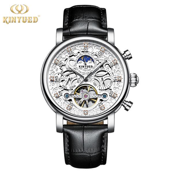 Quality Durable Tourbillon Skeleton Watch Silver Case  Moonphase Automatic Watch wholesale