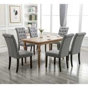 Tomile Gray Tufted Dining Chairs Set Of 2 / Upholstery Fabric Dining Chairs