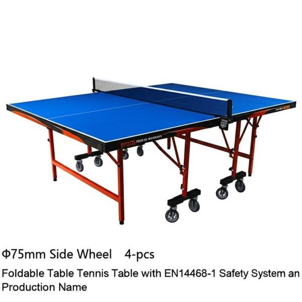 Φ75mm Side Wheel 4-pcs. Foldable Table Tennis Table with EN14468-1 Safety System