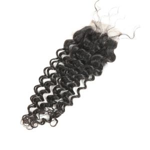 Real Natural Brown Lace Front Middle Part Closure Deep Wave Customized Length