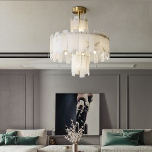 Iron Scagliola High End Pendant Lights With Marble Lampshade