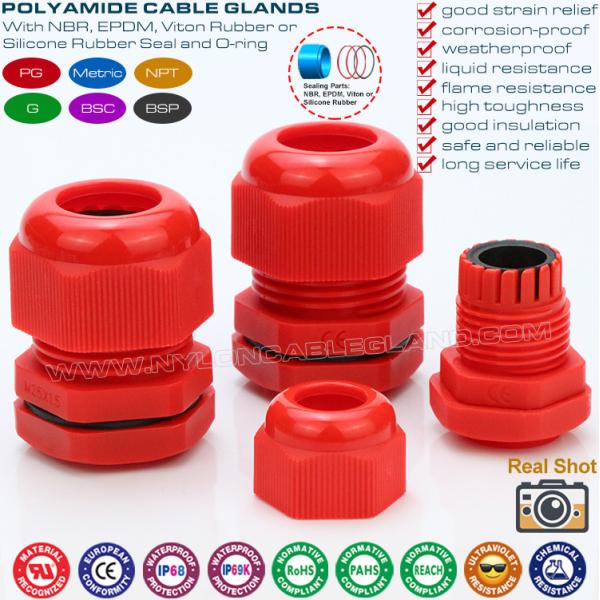 Quality Red Hermetic Electrical Cable Gland Plastic (Nylon or Polyamide) IP68 with BSC Connection Thread wholesale