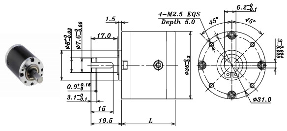 36mm High Precision Planetary Gearbox , Low Speed High Torque Gearbox 56.5mm