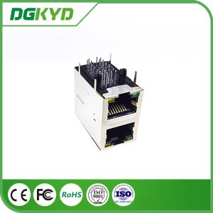 100 Base - T Stacked 2 Port Rj45 Jack Module With Magnetic Right Angle Ethernet