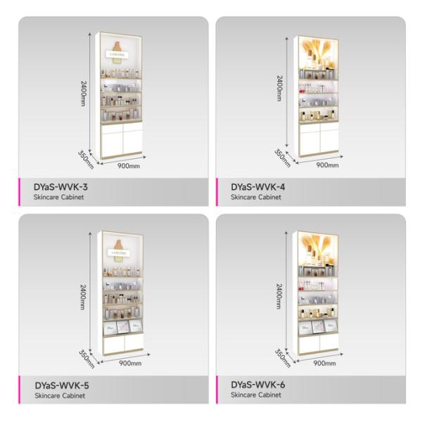 Makeup Shop Rack White Wooden Skincare Cabinet With Light Box Cosmetic Display Shelf For Customized Shop Display Furniture And Compact Store Design
