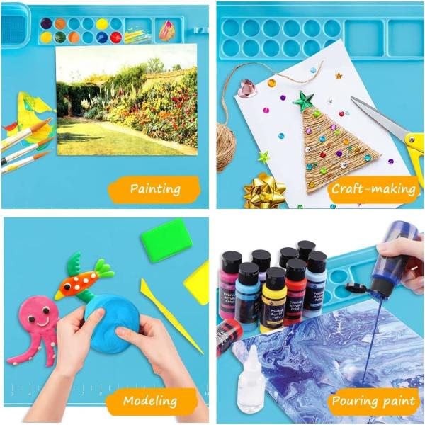 Super Large Silicone Craft Mat With 1 Magnetic Cup And Color Palette For Artist