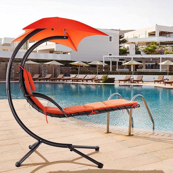Upgrade Your Patio Modern Metal Stand Hammock Swing Chair with Cushion and Sun Canopy