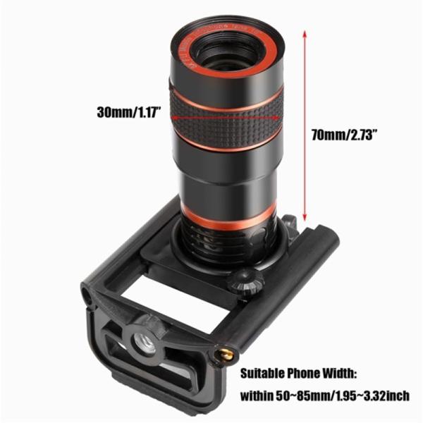Black Fisheye Macro Wide Angle And Telephoto Phone Lenses 8X Magnification