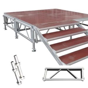 Adjustable Portable Stage Platform Modular System Square Red Finish Aluminum