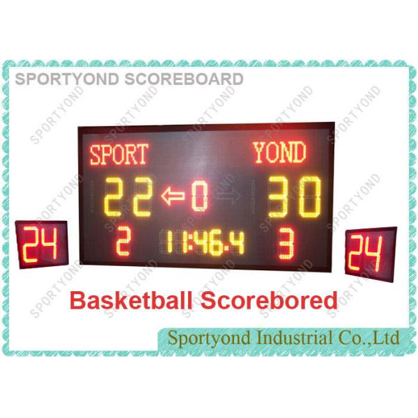 Electronic scoreboard and shot timer displays Home and Guest scores to 199 and