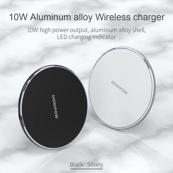 Aluminium Alloy Mobile Phone Power Charger 10W Fast Wireless Charge Support