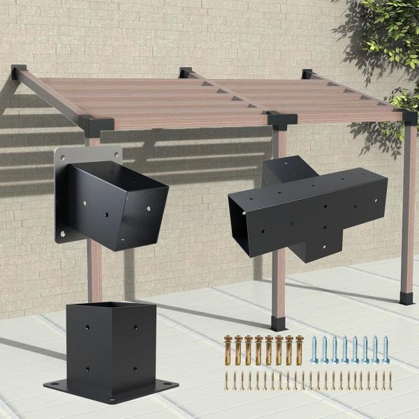 Quality Pergola Brackets Kit 4-Way Brackets with Post Base for 4x4'' Wooden Beams Lumber Gazebos Patio Pergola Sheds wholesale
