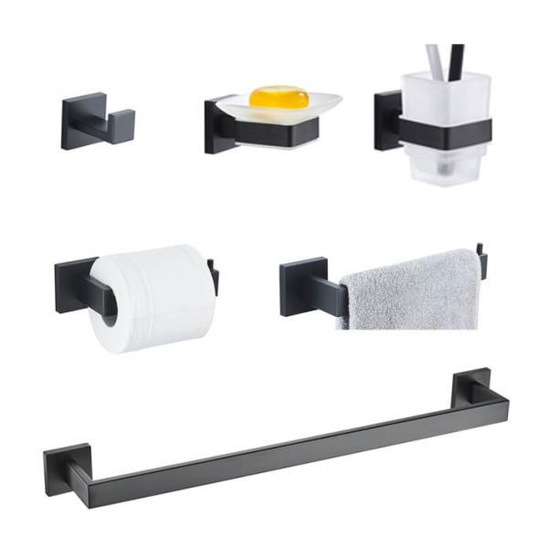 Quality Modern Square 6 Piece Bathroom Hardware Kits Matte Black Towel Bar Set wholesale