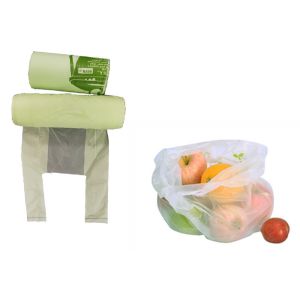Cheap PLA 50mic Biodegradable And Compostable Bags With T Shirt Handle for sale