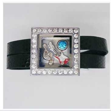 Factory Direct Leather Belt Glass Round Floating Charm Living Lockets Bracelet