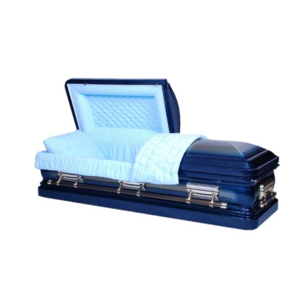 Quality 18 Gauge Thickness Metal Casket MC10 Urn Shape Gold Brush Royal Blue wholesale