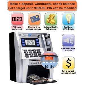 Silver Color ABS Material ATM Piggy Bank For Kids Playing And Storage